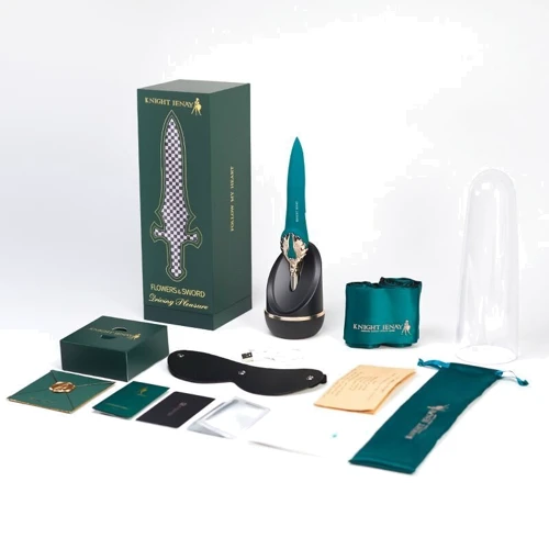 Изысканный вибратор Knight Jenay FLOWERS & SWORD (маска, лента и лубрикант в комплекте)