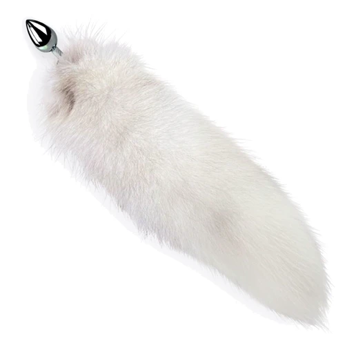Металлическая анальная пробка с хвостом из натурального меха Art of Sex size M White fox