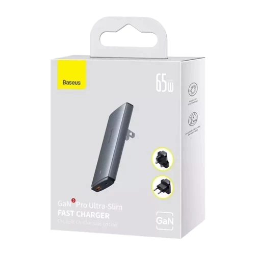 Зарядное устройство Baseus Wall Charger GaN5 Pro USB+USB-C Ultra-Slim 65W 100W Gray with USB-C Cable (CCGP150113) фото 8