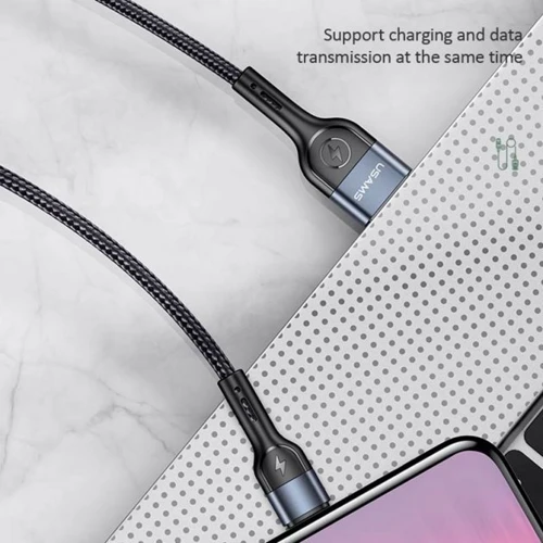 Кабель Usams USB Cable to Lightning Dual Right-Angle Cable With Colorful Light 1.2m Black (US-SJ455): Длина 1.2 м