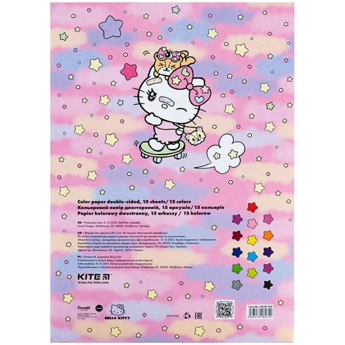 Бумага цветная Kite Hello Kitty А4 двусторонняя 15 листов 15 цветов (HK24-250) фото 1