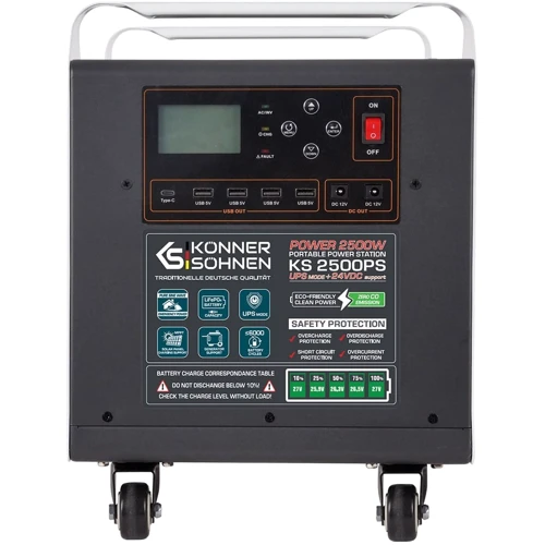 Зарядная станция Konner&Sohnen 2500PS 2560Wh,2500W UA: Емкость аккумулятора, Вт/ч 2560