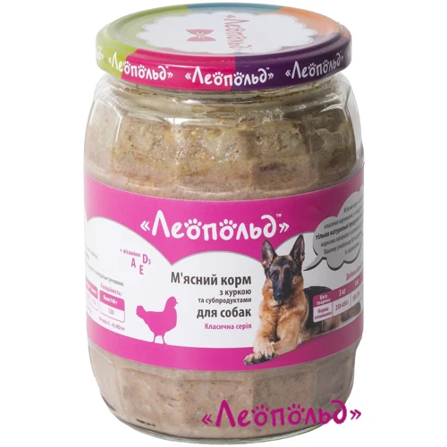 Влажный корм для собак Леопольд Мясной с курицей и субпродуктами 720 г 