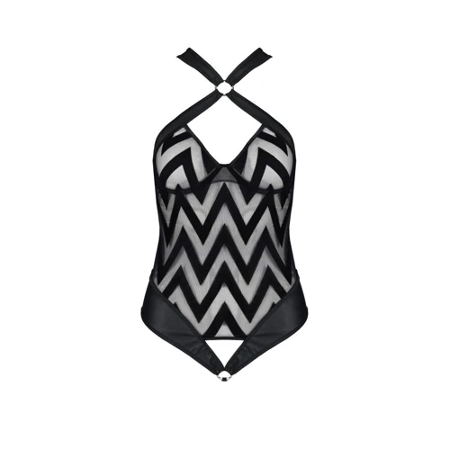 Сетчатый боди с халтером и ритмичным рисунком Hima Body black XXL/XXXL - Passion