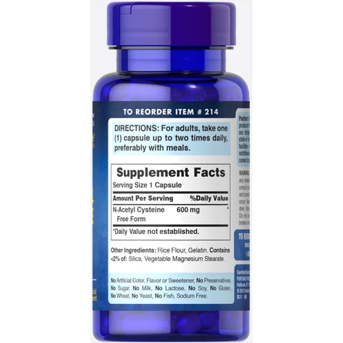 Puritan's Pride N-Acetyl Cysteine (NAC) 600 mg-60 Capsules: Тип N-ацетилцистеїн