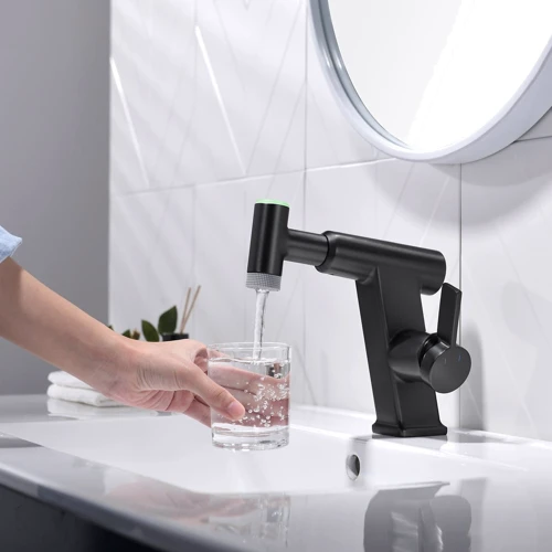 Смеситель для раковины Lefton Pull-Out Faucet with Temperature Display & LED Light - BF2207 Matt Black: Материал Латунь