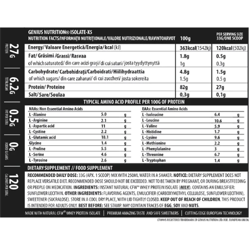 Протеїн Genius Nutrition Isolate-X5 sachet 33 g / 1 serving / Wild Strawberry: Вид Изоляты