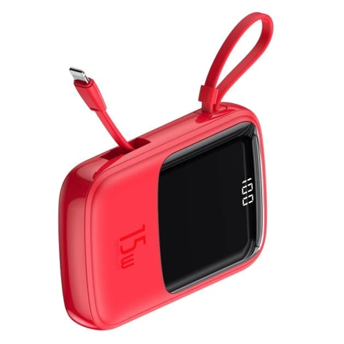 Зовнішній акумулятор Baseus Power Bank 10000mAh з Lightning Cable Q Pow Display 15W Red (PPQD-B09): Вбудований кабель Apple Lightning