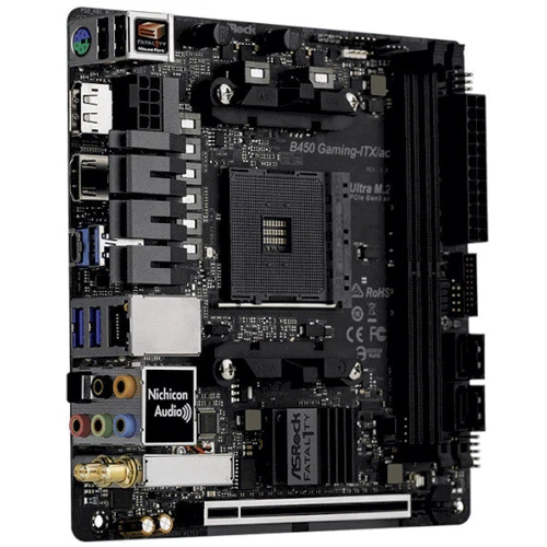 ASRock Fatal1ty B450 Gaming-ITX/ac: Дополнительно Радиатор на VRM, Поддержка UEFI, Адаптер Wi-Fi, Поддержка RAID