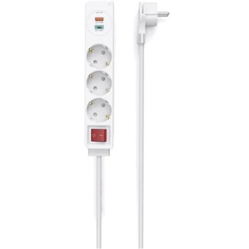 Мережевий фільтр Hama 3x Тип F 3x1.5мм кв, 16A USB-C/USB-A PD/QC 1.4 м білий (00133757)