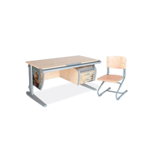 Стіл універсальний трансформований СУТ.15-03 (120 см * 61 см) + Тумба навісна ТСН.01-01 + Стілець СУТ.01-01 (фанера) клен / сірий з малюнком (фрегат): Вік дитини від 6-ти років