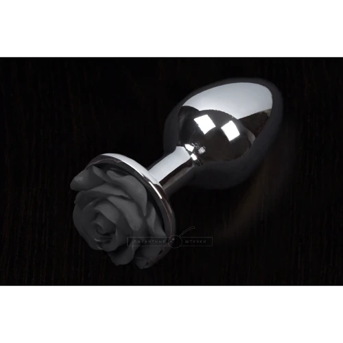 Пикантные Штучки Rose Large - большая анальная пробка, 8.5х4 см, черный