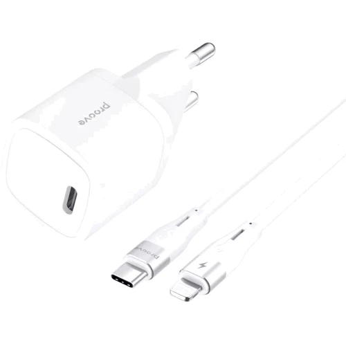 Зарядное устройство Proove Wall Charger USB-C Silicone 20W White with Lightning Cable (WCSP20020102)