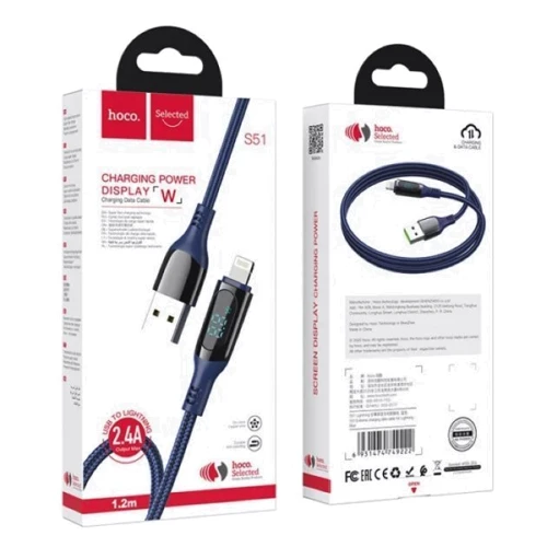 Кабель Hoco USB Cable to Lightning S51 Extreme 2.4A 1.2m Blue: Длина 1.2 м