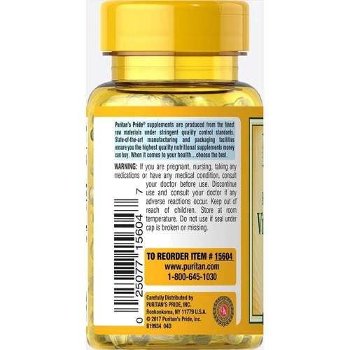 Puritan's Pride Vitamin D3 1000 IU Trial Size 30 Rapid Release Softgels Витамин D3: Тип Витамин D