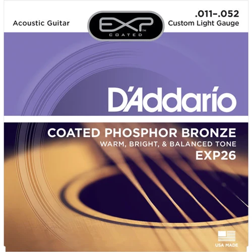 Струна для гитар Струны D`ADDARIO EXP26 EXP PHOSPHOR BRONZE CUSTOM LIGHT 11-52