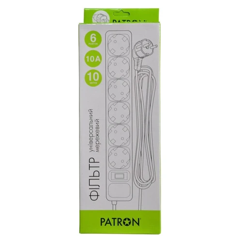 Сетевой фильтр Patron 10 m 3 x 1 mm2 (SP-10610) 6 розеток BLACK (EXT-PN-SP-10610)