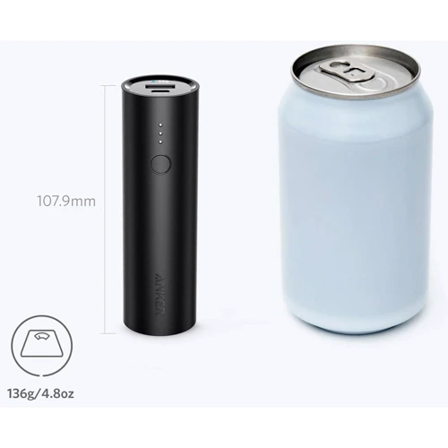 Внешний аккумулятор ANKER Power Bank PowerCore Ultra-Compact 5000mAh Black (A1109G11): Особенности Индикатор заряда, Компактный размер, металлический корпус, быстрая зарядка