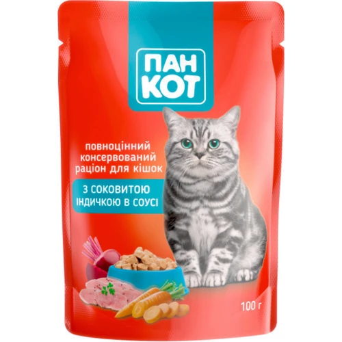 Влажный корм ПанКот Для котов Индейка в соусе 100 г х 24 шт. (4820111141005-24): Возраст Взрослые