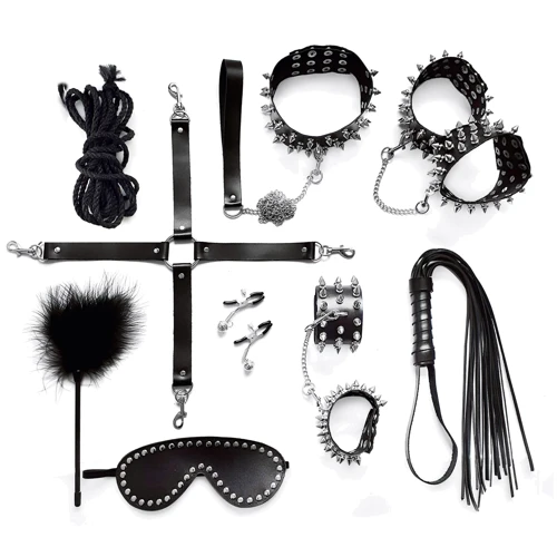 Набор Art of Sex - Spikes BDSM Set Leather, 10 предметов, натуральная кожа, черный