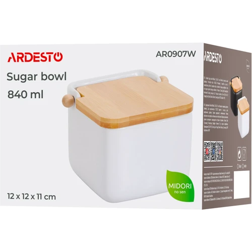 Цукровиця Ardesto Midori 12х12х11 см 840 мл кераміка бамбук Білий (AR0907W) фото 6