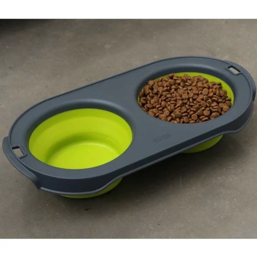 Подвійна миска Dexas Collapsible Pet Feeder складана велика 1200 мл зелена (dx30658): Особливості Походная, С подставкой