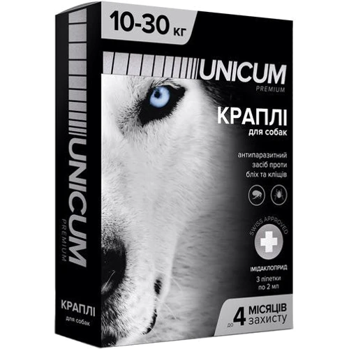 Краплі від бліх та кліщів Unicum Premium для собак 10-30 кг імідаклоприд 10% (UN-008)