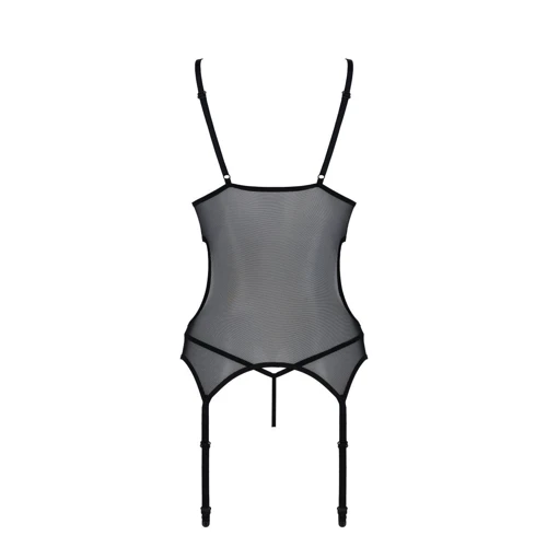 Корсет Passion Christa Corset black XXL/XXXL: с подвязками и ажурным лифом, стринги в комплекте