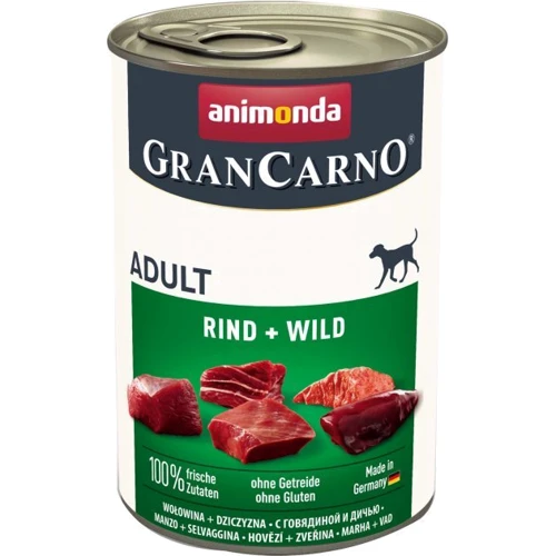 Вологий корм GranCarno Adult Beef + Game для собак з яловичиною та дичиною 400 г (4017721827362)