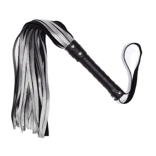 Флоггер из натуральной кожи Flirty Hard Leather - Black & Silver, BG-00036