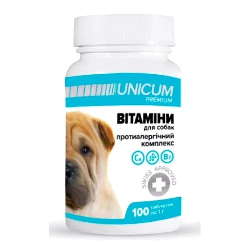 Витамины для собак Unicum Premium Противоалергический комплекс 100 табл. 100 г/10 (UN-037)