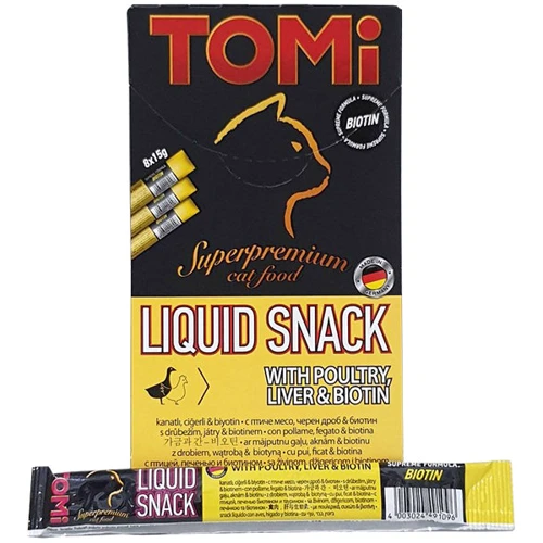 Ласощі TOMi Liquid Snack Poultry, Liver & Biotin рідке зі смаком птиці і печінки з біотином для котів 15 г
