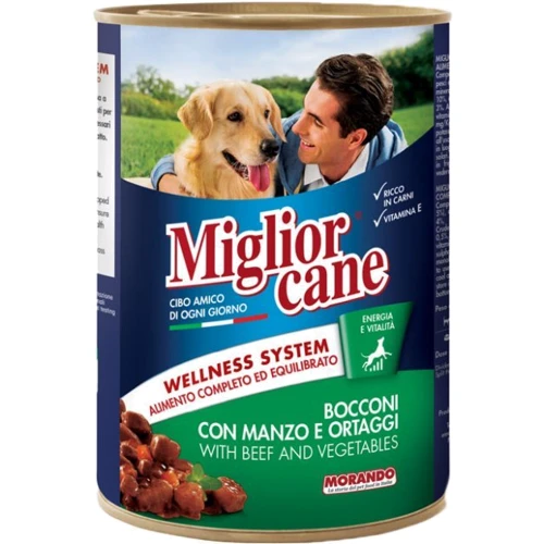 Вологий корм для собак Migliorcane зі шматочками яловичини та овочами 405 г (8007520011211)