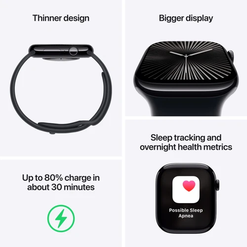 Apple Watch Series 10 46mm GPS + Cellular Jet Black Aluminium Case with Black Sport Band - M/L (MWY43)