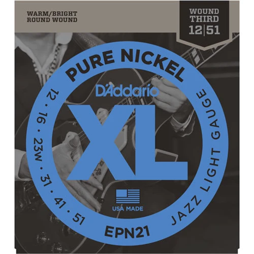 Струна для гитар Струны D`ADDARIO EPN21 XL PURE NICKEL JAZZ LIGHT 12-51