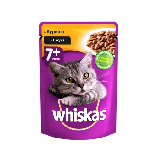 Влажный корм Whiskas для котов старше 7 лет с курицей в соусе 24х100 г (3065890128460)