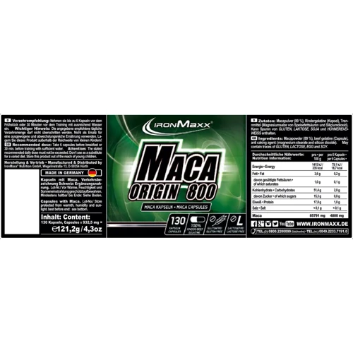 Бустер тестостерона IronMaxx Maca Origin 800 130 capsule's
