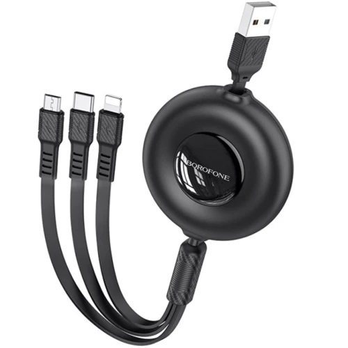 Кабель Borofone USB Cable to Micro USB/Lightning/Type-C 1m Black (BX74): Тип USB-C - microUSB
