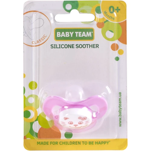 Пустышка Baby Team силиконовая классическая, 1шт. 0+ (3007 розовый): Форма соски классическая