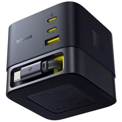 Зарядное устройство Baseus Wall Charger 2xUSB-C+USB GaN Retractable-C 100W Black (P10164001123-00): Кабель в комплекте встроенный, отсоединяемый