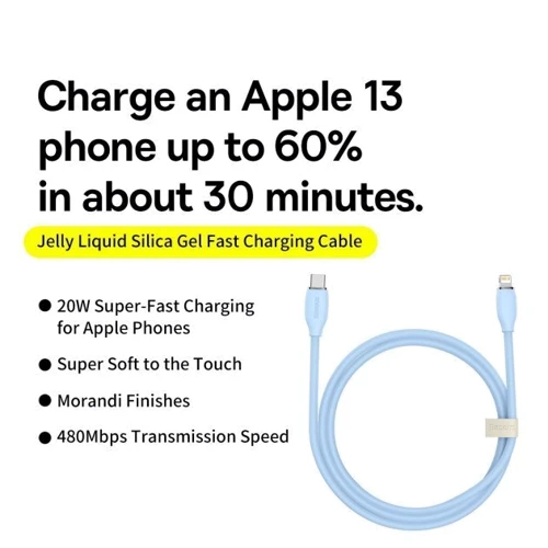 Кабель Baseus Cable USB-C to Lightning Silica Gel 20W 1.2m Blue (CAGD020003) фото 3