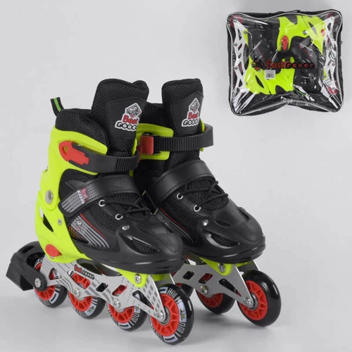 Роликовые коньки Best Roller (30-33) PVC колёса, свет на переднем колесе, в сумке Black/Light green (98861): Цвет зеленый