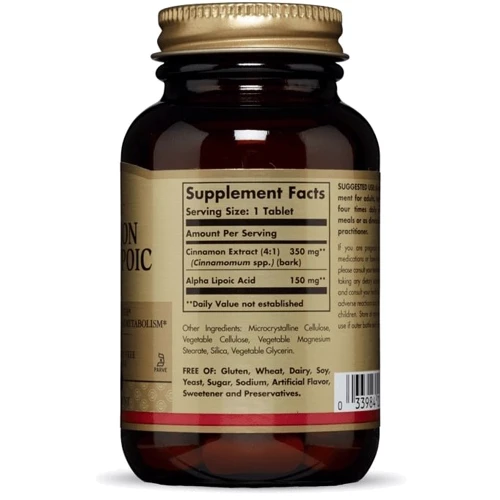 Solgar Cinnamon Alpha-Lipoic Acid Солгар Альфа-ліпоєва кислота і кориця 60 таблеток: Тип Альфа-ліпоєва кислота