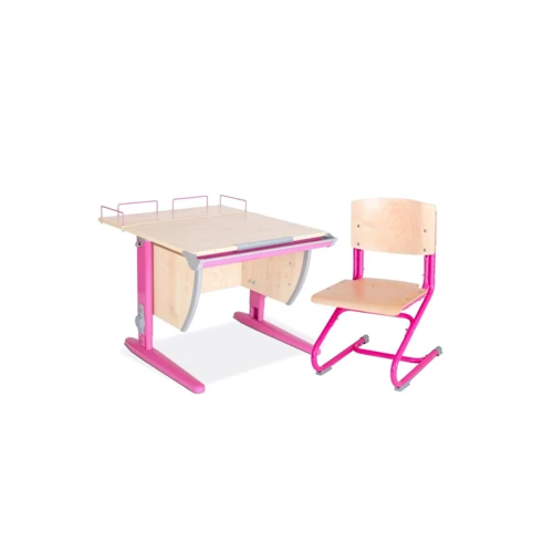Стол универсальный трансформируемый СУТ.14-01 (75 см*88 см) + Полка задняя СУТ.14.210 + Стул СУТ.01-01 клен/розовый: Возраст ребенка от 6-ти лет