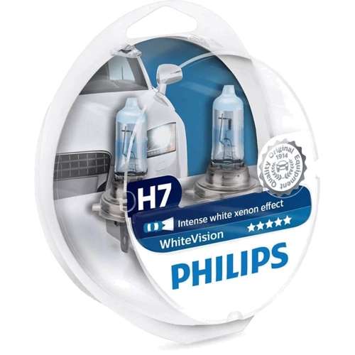 Лампа галогенна Philips H7 WhiteVISION + 60% 3700К 2шт / блістер 12972WHVSM