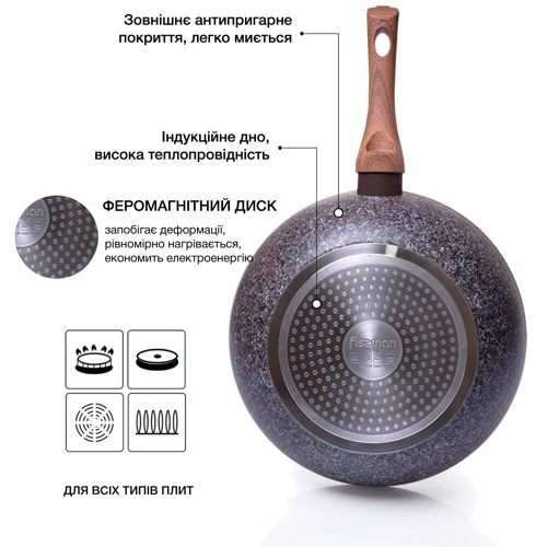 Сковорода Fissman Magic Brown 20x4.5 см з індукційним дном (4330): Тип варильної поверхні Электрическая, Стеклокерамическая, Индукционная, Галогеновая, Газовая