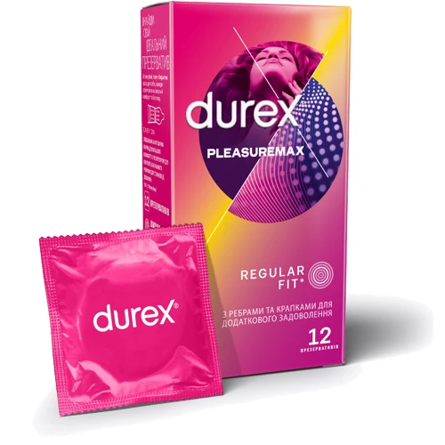 Презервативы латексные со смазкой Durex №12 Pleasuremax с рельефными ребрами и пупырышками