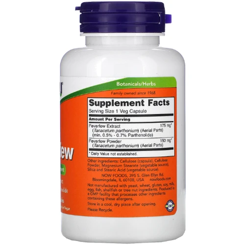 Now Foods Feverfew Златоцвет девичий 100 вегетарианских капсул: Форма выпуска Капсулы