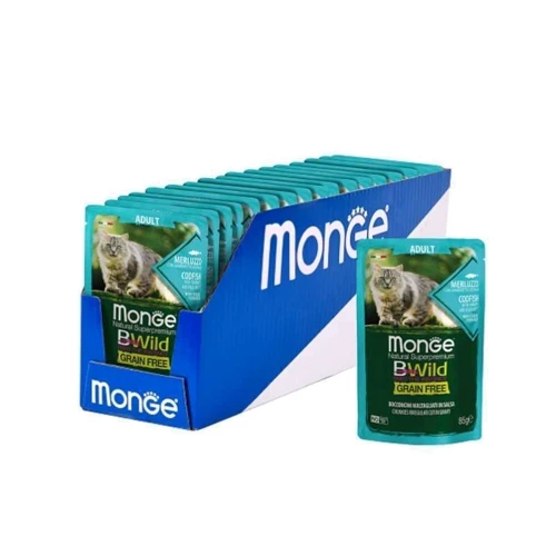 Влажный корм беззерновой Monge BWild Grain Free Wet Cod Fish Adult Cat из трески с креветками и овощами 85 г (70012768): Порода Все породы