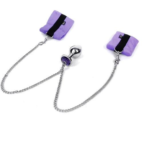 Наручники с металлической анальной пробкой Art of Sex Handcuffs with Metal Anal Plug size M Purple
